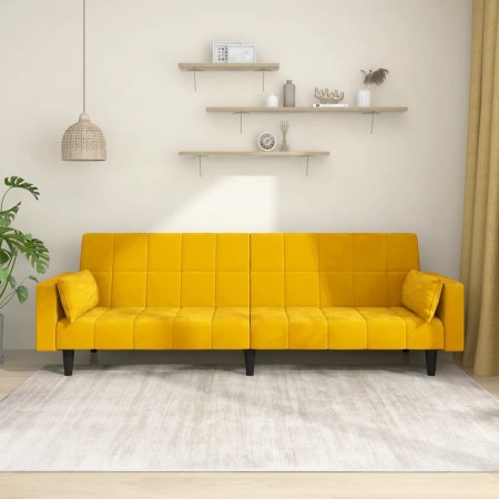 2-seater sofa bed with two yellow velvet pillows by , Sofas - Ref: Foro24-375851, Price: 249,44 €, Discount: %