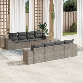 Garden furniture set 9 pieces and gray synthetic rattan cushions by , Garden sets - Ref: Foro24-3225367, Price: 647,99 €, Dis...