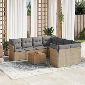 Set de sofás de jardín 9 pzas con cojines ratán sintético beige de , Conjuntos de jardín - Ref: Foro24-3223532, Precio: 568,9...