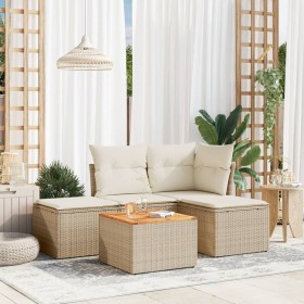 Gartensofa-Set mit Kissen, 5-teilig, beiges synthetisches Rattan von , Gartensets - Ref: Foro24-3223587, Preis: 369,03 €, Rab...