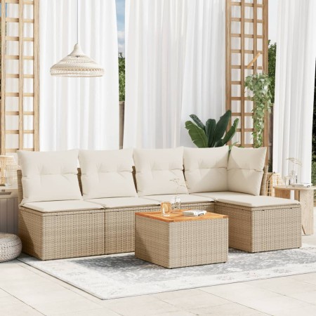 Garden sofa set with 6-piece synthetic rattan beige cushions by , Garden sets - Ref: Foro24-3223601, Price: 397,44 €, Discoun...