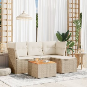 Gartensofa-Set mit Kissen, 5-teilig, beiges synthetisches Rattan von , Gartensets - Ref: Foro24-3223608, Preis: 351,52 €, Rab...