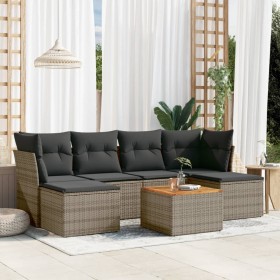 7-piece garden sofa set with gray PE rattan cushions by , Garden sets - Ref: Foro24-3223771, Price: 390,79 €, Discount: %