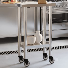 Kitchen work table with stainless steel wheels 55x30x85 cm by , Restoration - Ref: Foro24-376459, Price: 126,99 €, Discount: %