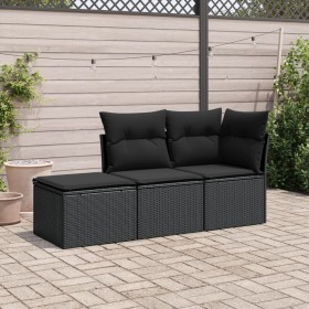 Garden sofa set with 3-piece black synthetic rattan cushions by , Garden sets - Ref: Foro24-3249304, Price: 194,93 €, Discoun...