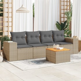 Gartensofa-Set mit Kissen, 5-teilig, beiges synthetisches Rattan von , Gartensets - Ref: Foro24-3257655, Preis: 387,99 €, Rab...