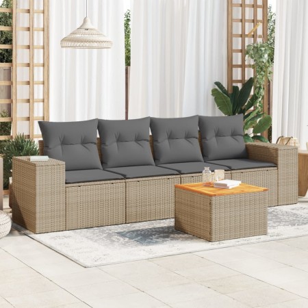 Gartensofa-Set mit Kissen, 5-teilig, beiges synthetisches Rattan von , Gartensets - Ref: Foro24-3257655, Preis: 398,92 €, Rab...