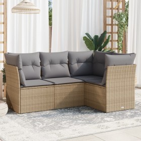 Gartensofa-Set mit Kissen, 4-teilig, beiges synthetisches Rattan von , Gartensets - Ref: Foro24-3217579, Preis: 286,23 €, Rab...