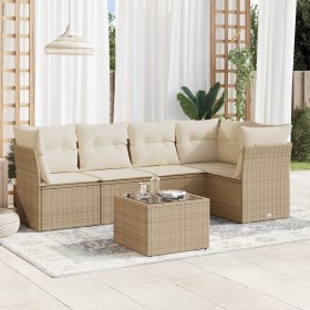 Garden sofa set with cushions 6 pieces beige synthetic rattan by , Garden sets - Ref: Foro24-3217608, Price: 504,51 €, Discou...