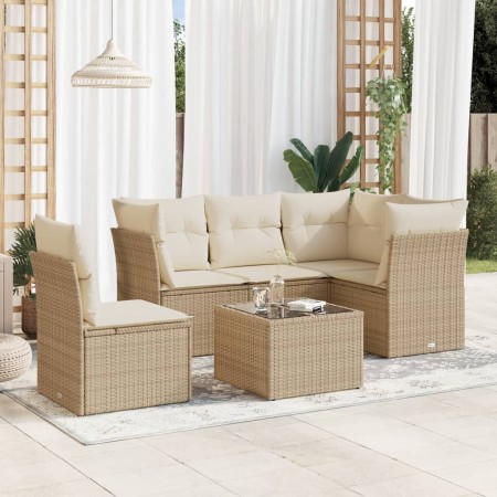 Gartensofa-Set mit Kissen, 6-teilig, beiges synthetisches Rattan von , Gartensets - Ref: Foro24-3217648, Preis: 498,99 €, Rab...