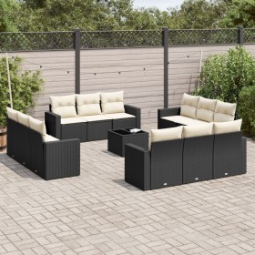 Garden sofa and cushion set 13 pieces black synthetic rattan by , Garden sets - Ref: Foro24-3218766, Price: 918,03 €, Discoun...