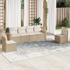 Gartensofa-Set mit Kissen, 6-teilig, beiges synthetisches Rattan von , Gartensets - Ref: Foro24-3218798, Preis: 451,91 €, Rab...