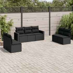 7-teiliges Garten-Essset und schwarze Kissen aus synthetischem Rattan von , Gartensets - Ref: Foro24-3218815, Preis: 391,80 €...