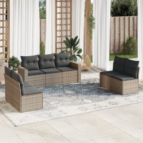 7-piece garden sofa set with gray PE rattan cushions by , Garden sets - Ref: Foro24-3218820, Price: 455,01 €, Discount: %