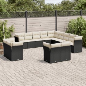 Garden sofa and cushion set 13 pieces black synthetic rattan by , Garden sets - Ref: Foro24-3218546, Price: 942,71 €, Discoun...