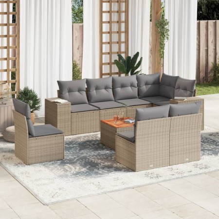 9-teiliges Gartensofa-Set mit beigen synthetischen Rattankissen von , Gartensets - Ref: Foro24-3257816, Preis: 663,99 €, Raba...