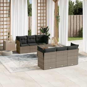 7-piece garden sofa set with gray PE rattan cushions by , Garden sets - Ref: Foro24-3223491, Price: 440,29 €, Discount: %