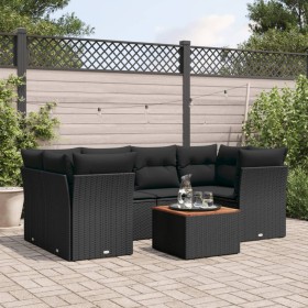 7-teiliges Garten-Essset und schwarze Kissen aus synthetischem Rattan von , Gartensets - Ref: Foro24-3223493, Preis: 402,18 €...