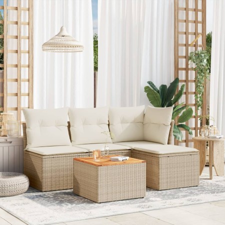 Gartensofa-Set mit Kissen, 5-teilig, beiges synthetisches Rattan von , Gartensets - Ref: Foro24-3223594, Preis: 370,99 €, Rab...