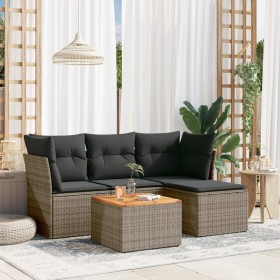 Gartensofa-Set mit Kissen, 5-teilig, graues synthetisches Rattan von , Gartensets - Ref: Foro24-3223610, Preis: 288,21 €, Rab...