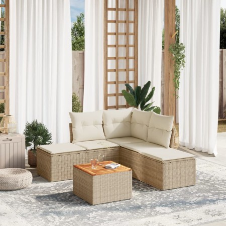 Garden sofa set with cushions 6 pieces beige synthetic rattan by , Garden sets - Ref: Foro24-3223671, Price: 430,38 €, Discou...