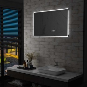 Bathroom mirror with LED, touch sensor and clock 100x60 cm by vidaXL, Mirrors - Ref: Foro24-144739, Price: 150,09 €, Discount: %