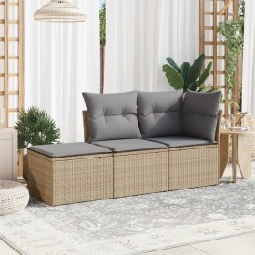 Gartensofa-Set mit beigen Kissen, 3-teilig, PE-Rattan von , Gartensets - Ref: Foro24-3249308, Preis: 187,30 €, Rabatt: %