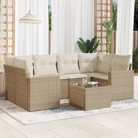 7-teiliges Gartensofa-Set und beige synthetische Rattankissen von , Gartensets - Ref: Foro24-3218708, Preis: 561,40 €, Rabatt: %