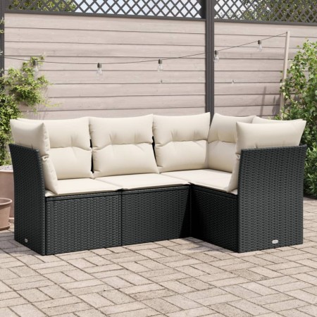 4-teilige Gartensofagarnitur mit schwarzen synthetischen Rattankissen von , Gartensets - Ref: Foro24-3217576, Preis: 290,29 €...