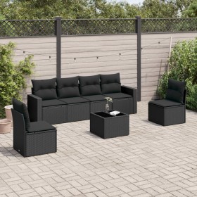 7-teiliges Garten-Essset und schwarze Kissen aus synthetischem Rattan von , Gartensets - Ref: Foro24-3218805, Preis: 414,91 €...