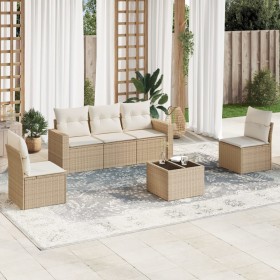 Gartensofa-Set mit Kissen, 6-teilig, beiges synthetisches Rattan von , Gartensets - Ref: Foro24-3218788, Preis: 435,99 €, Rab...