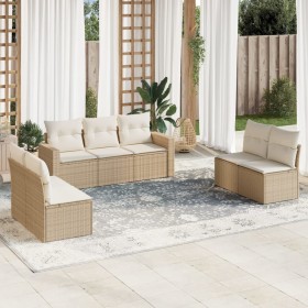 7-teiliges Gartensofa-Set und beigefarbene synthetische Rattankissen von , Gartensets - Ref: Foro24-3218818, Preis: 513,46 €,...