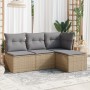 Gartensofa-Set mit Kissen, 4-teilig, beiges synthetisches Rattan von , Gartensets - Ref: Foro24-3217499, Preis: 250,09 €, Rab...