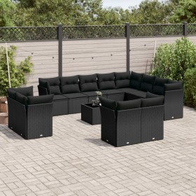 Garden sofa and cushion set 13 pieces black synthetic rattan by , Garden sets - Ref: Foro24-3218535, Price: 869,64 €, Discoun...