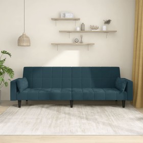 Sofá cama de 2 plazas con dos almohadas terciopelo azul de , Sofás - Ref: Foro24-375846, Precio: 265,06 €, Descuento: %