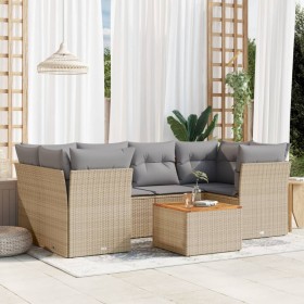 7-teiliges Gartensofa-Set und beige synthetische Rattankissen von , Gartensets - Ref: Foro24-3223497, Preis: 453,00 €, Rabatt: %