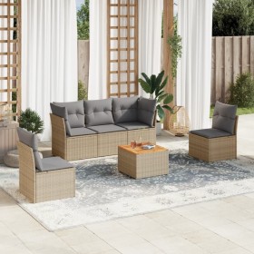 Gartensofa-Set mit Kissen, 6-teilig, beiges synthetisches Rattan von , Gartensets - Ref: Foro24-3223546, Preis: 405,43 €, Rab...