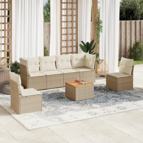 7-teiliges Gartensofa-Set und beigefarbene synthetische Rattankissen von , Gartensets - Ref: Foro24-3223552, Preis: 508,31 €,...