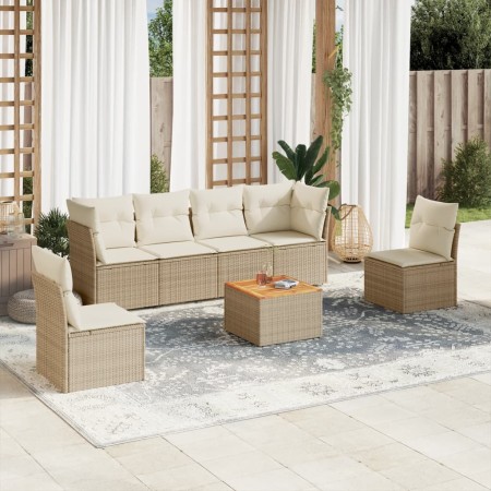 Set sofás de jardín 7 piezas y cojines ratán sintético beige de , Conjuntos de jardín - Ref: Foro24-3223552, Precio: 506,99 €...