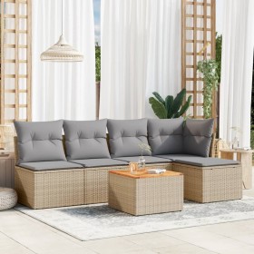 Gartensofa-Set mit Kissen, 6-teilig, beiges synthetisches Rattan von , Gartensets - Ref: Foro24-3223602, Preis: 373,68 €, Rab...