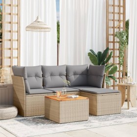 Gartensofa-Set mit Kissen, 5-teilig, beiges synthetisches Rattan von , Gartensets - Ref: Foro24-3223609, Preis: 296,99 €, Rab...