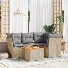 Gartensofa-Set mit Kissen, 5-teilig, beiges synthetisches Rattan von , Gartensets - Ref: Foro24-3223623, Preis: 340,66 €, Rab...