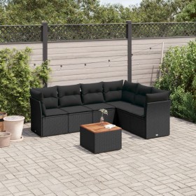 7-teiliges Garten-Essset und schwarze Kissen aus synthetischem Rattan von , Gartensets - Ref: Foro24-3223654, Preis: 407,36 €...