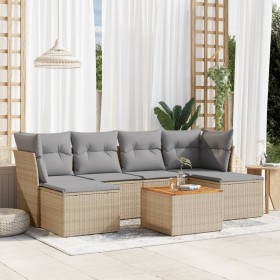 7-teiliges Gartensofa-Set und beigefarbene synthetische Rattankissen von , Gartensets - Ref: Foro24-3223770, Preis: 390,99 €,...