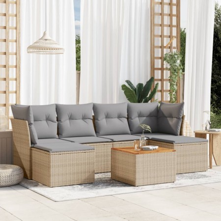 7-teiliges Gartensofa-Set und beigefarbene synthetische Rattankissen von , Gartensets - Ref: Foro24-3223770, Preis: 408,52 €,...