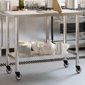 Kitchen work table with stainless steel wheels 110x55x85 cm by , Restoration - Ref: Foro24-376464, Price: 192,99 €, Discount: %