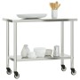 Kitchen work table with stainless steel wheels 110x55x85 cm by , Restoration - Ref: Foro24-376464, Price: 161,03 €, Discount: %