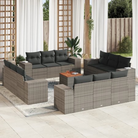 Gartensofa-Set mit Kissen, 13-teilig, graues synthetisches Rattan von , Gartensets - Ref: Foro24-3225381, Preis: 1,00 €, Raba...