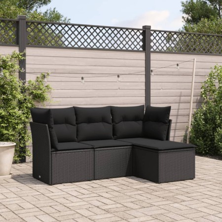 4-piece garden sofa set with black synthetic rattan cushions by , Garden sets - Ref: Foro24-3249374, Price: 268,47 €, Discoun...