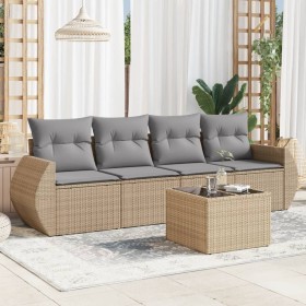 Gartensofa-Set mit Kissen, 5-teilig, beiges synthetisches Rattan von , Gartensets - Ref: Foro24-3253426, Preis: 352,99 €, Rab...